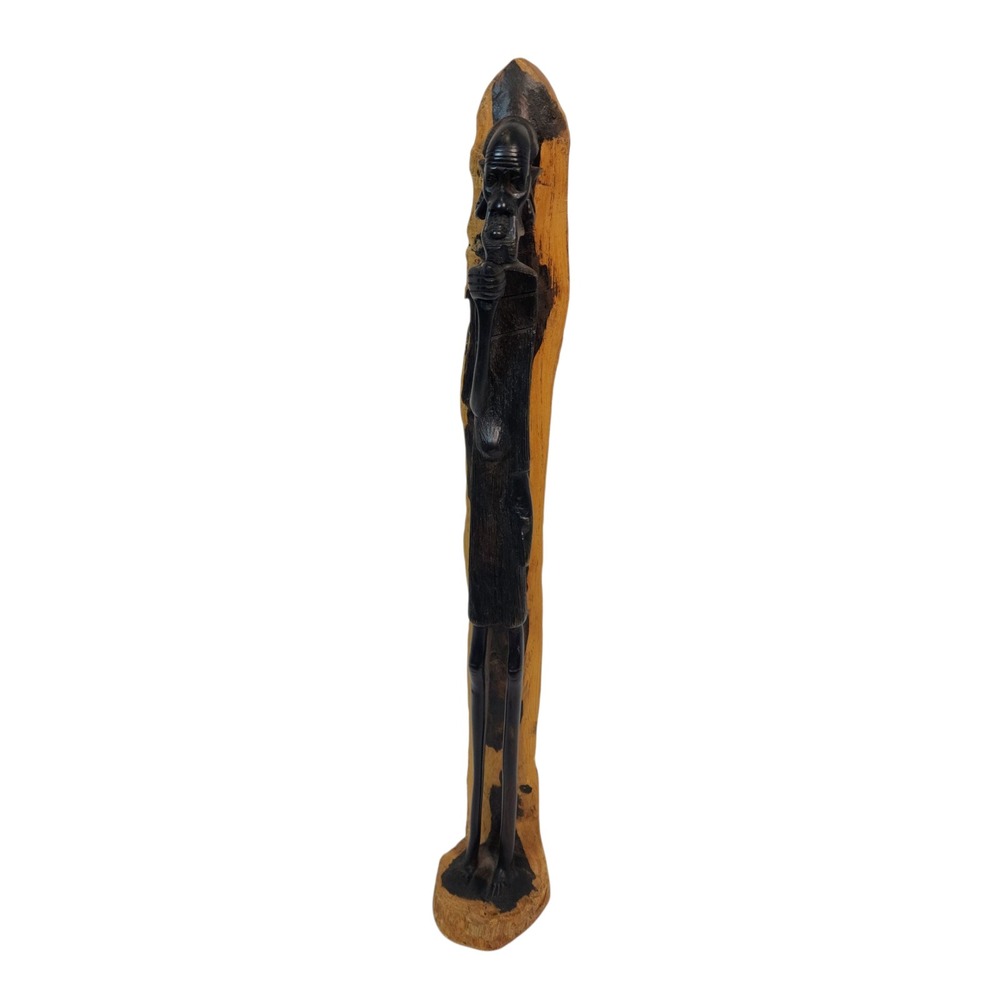 African Tribal Wood Carving Figurine Man Holding Object‎ Rustic Decor
